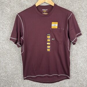 Ariat Men's Rebar Workman Vent Malbec Short Sleeve T-Shirt Maroon Men's Small